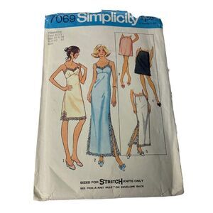 Vintage 70s Simplicity 7069 Pattern Misses 6-42 Half Full Slip Dress Knits Cut